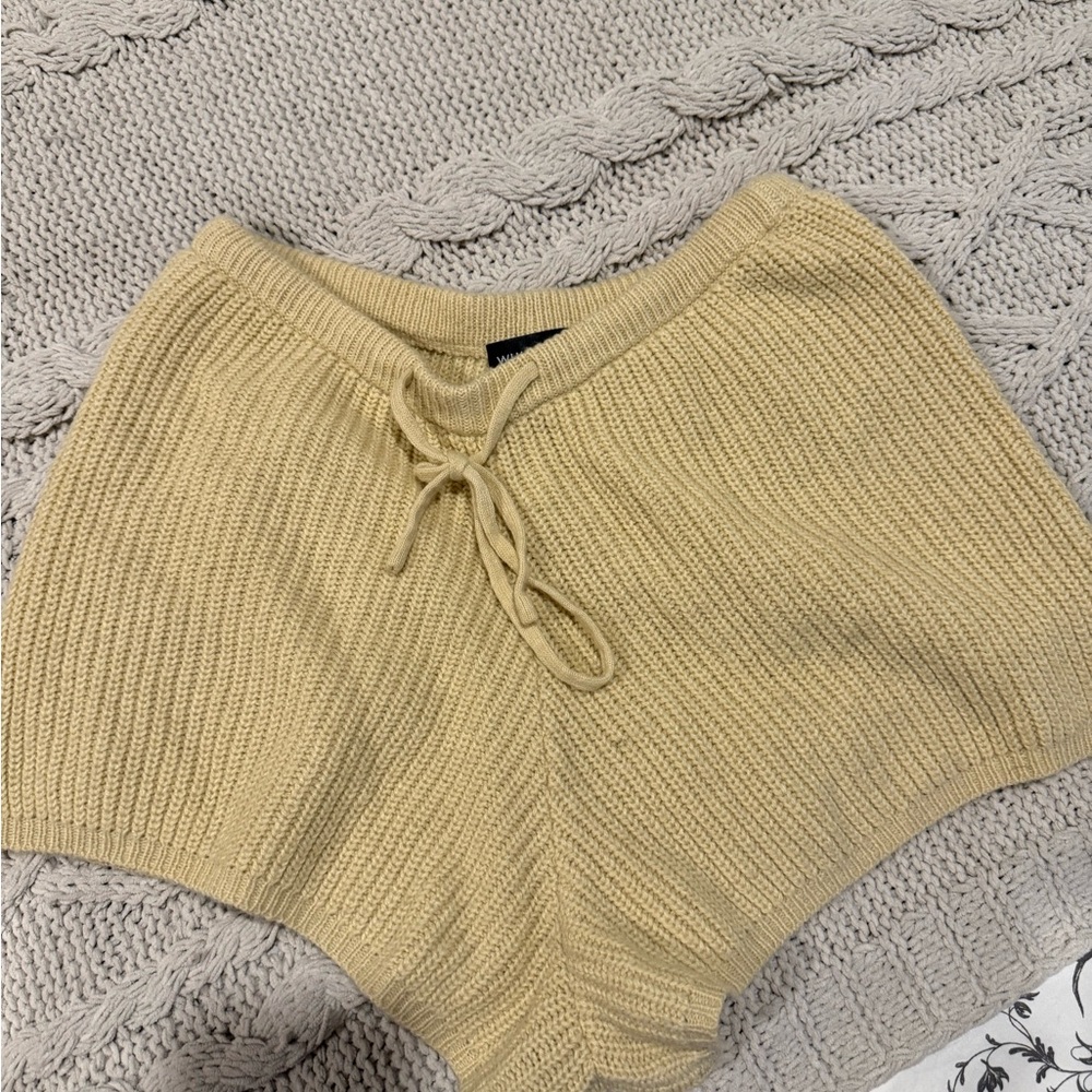 White Fox Cozy Knit Beige Shorts